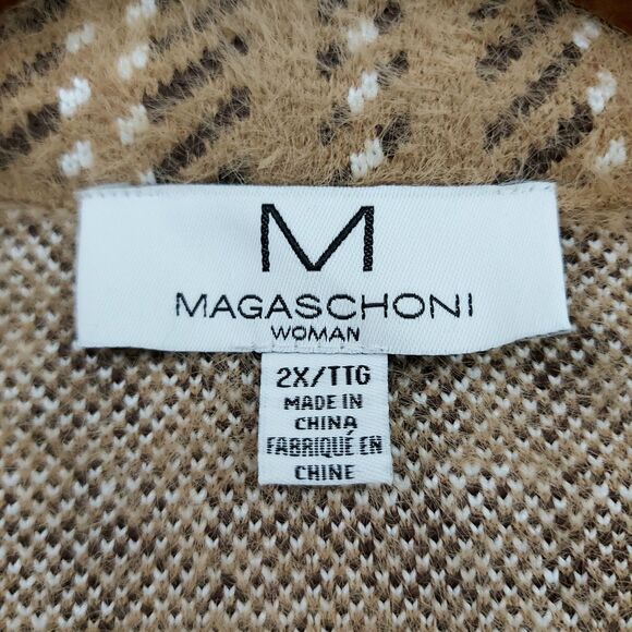 Magaschoni Coat Womens 2X Brown Plaid Long Knitted Three-Button Academia Preppy - Picture 8 of 12